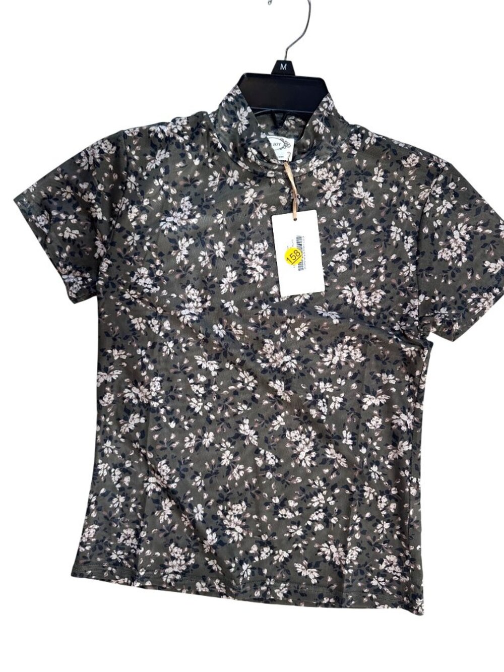 Mia Joy Womens Floral Sheer Short Sleeve Top In Olive Size S